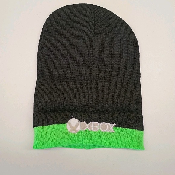 XBOX Microsoft Knit Cuffed Beanie Hat Tobogan Adult Black Green Embroidered Logo - Picture 4 of 5